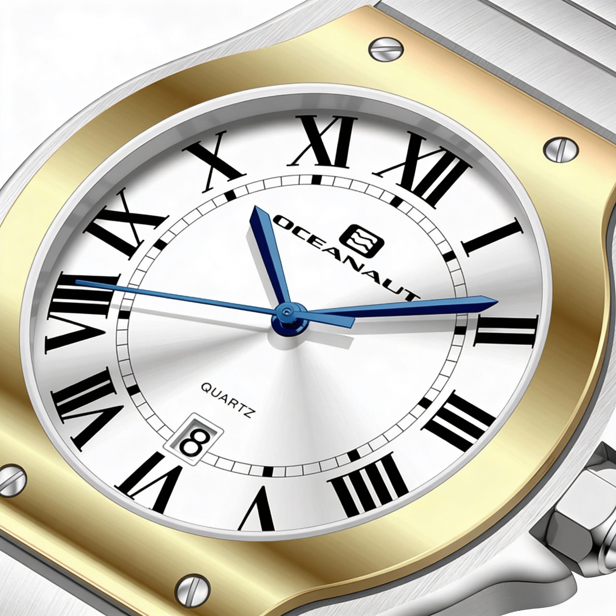 Oceanaut Quartz Movement Men's Silver Stainless Steel Case & Bracelet Watch with Silver Dial, Water Resistant, Photo 2