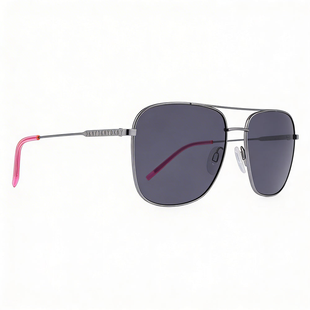 DKNY Square Women's Metal 100% UV Protection Sunglasses, Gunmetal Neon Pink Frame with Solid Smoke Lenses, 58mm