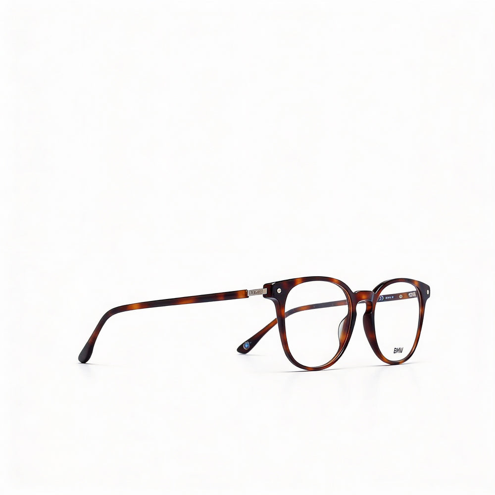 Gafas BMW para hombre, estilo casual, redondas, de montura completa, de plástico color habana rubio, con lentes de 52 mm de ancho.