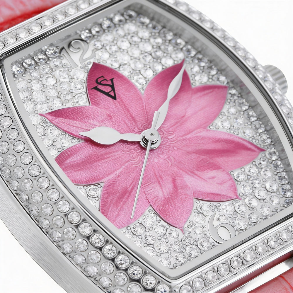 Reloj Christian Van Sant para mujer, con movimiento de cuarzo, esfera rosa, correa de cuero y acero inoxidable, resistente al agua.