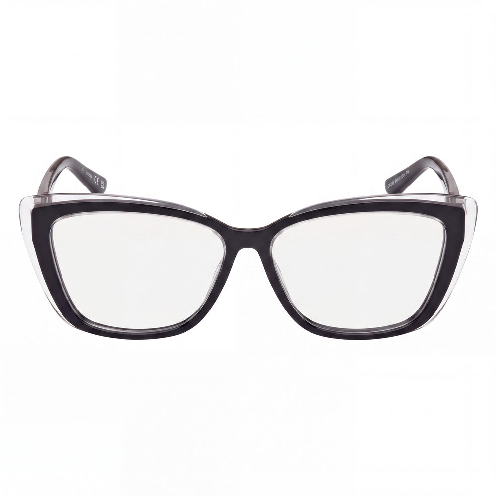 GUESS SQUARE GU2977 Women's Multicoloured Acetate Frame Eyeglasses with Transparent Plastic Lenses, 140mm Lens Width