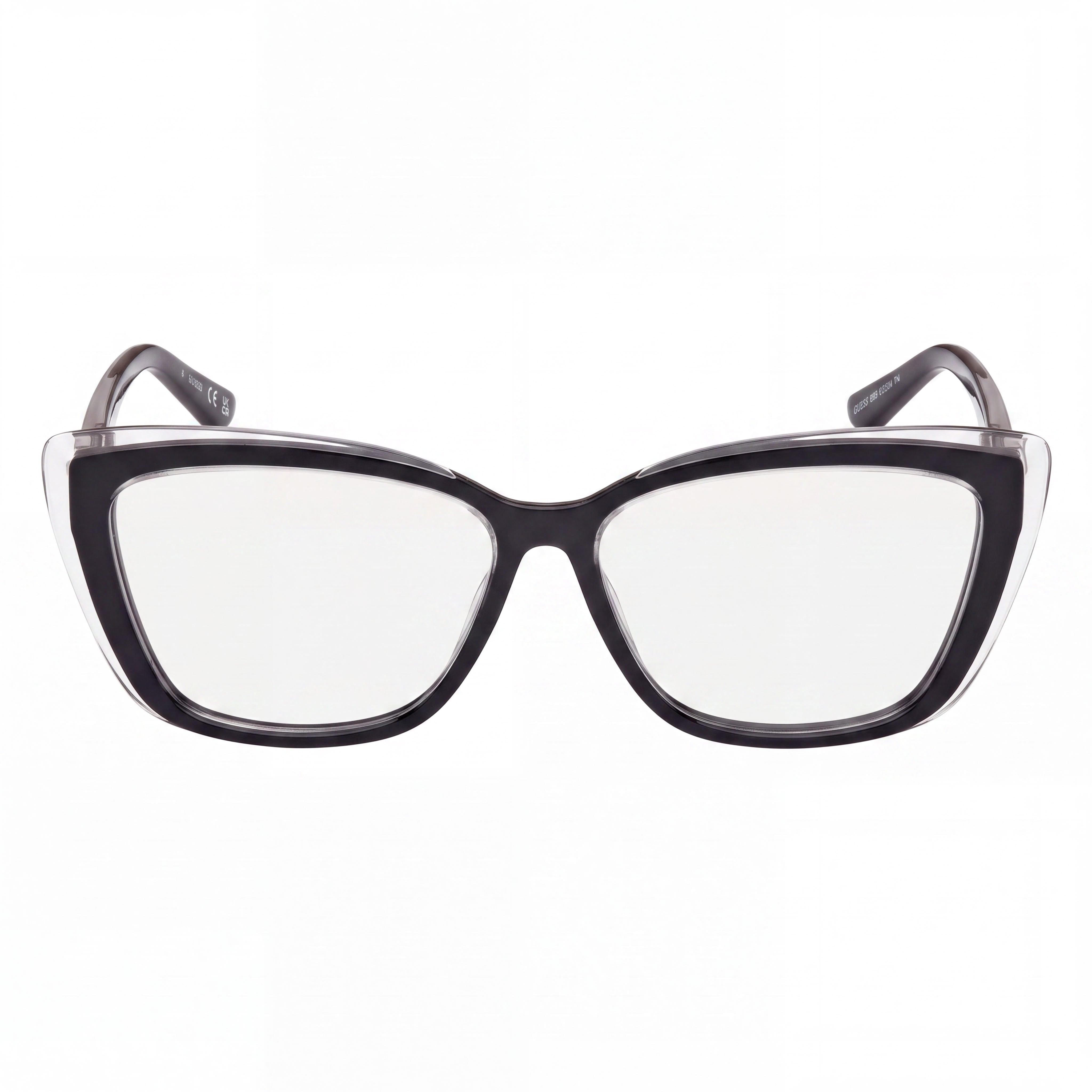 GUESS SQUARE GU2977 Women's Multicoloured Acetate Frame Eyeglasses with Transparent Plastic Lenses, 140mm Lens Width, Photo 2