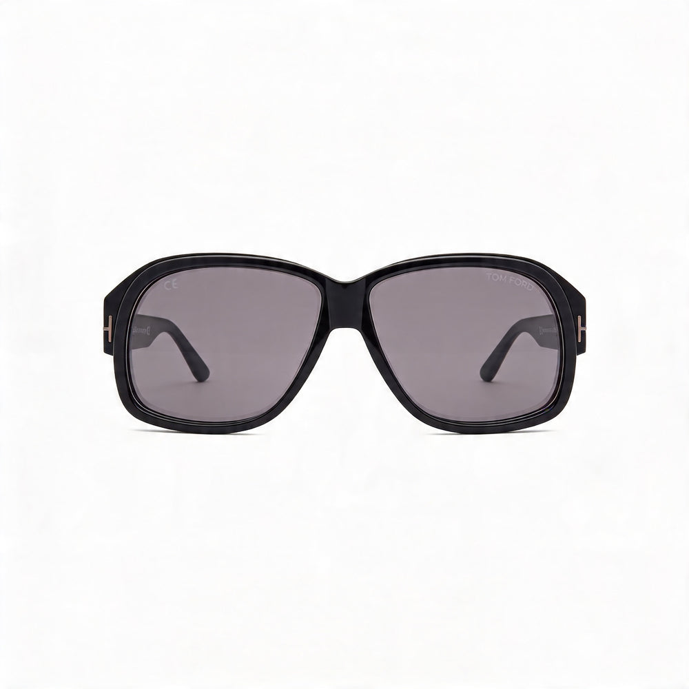 Tom Ford Lyle FT0837 N Gafas de sol cuadradas de plástico negro brillante para hombre, gris, protección UV 100 %, no polarizadas, 60 mm