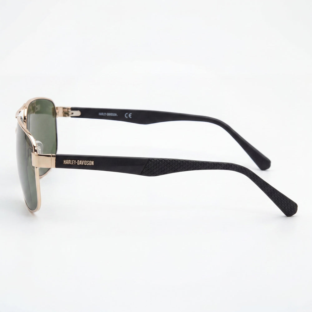 Harley-Davidson Hd0946x Unisex Rectangle Acetate Eyewear 60mm Shiny Pale Gold/Matte Black Frame, Green Lenses