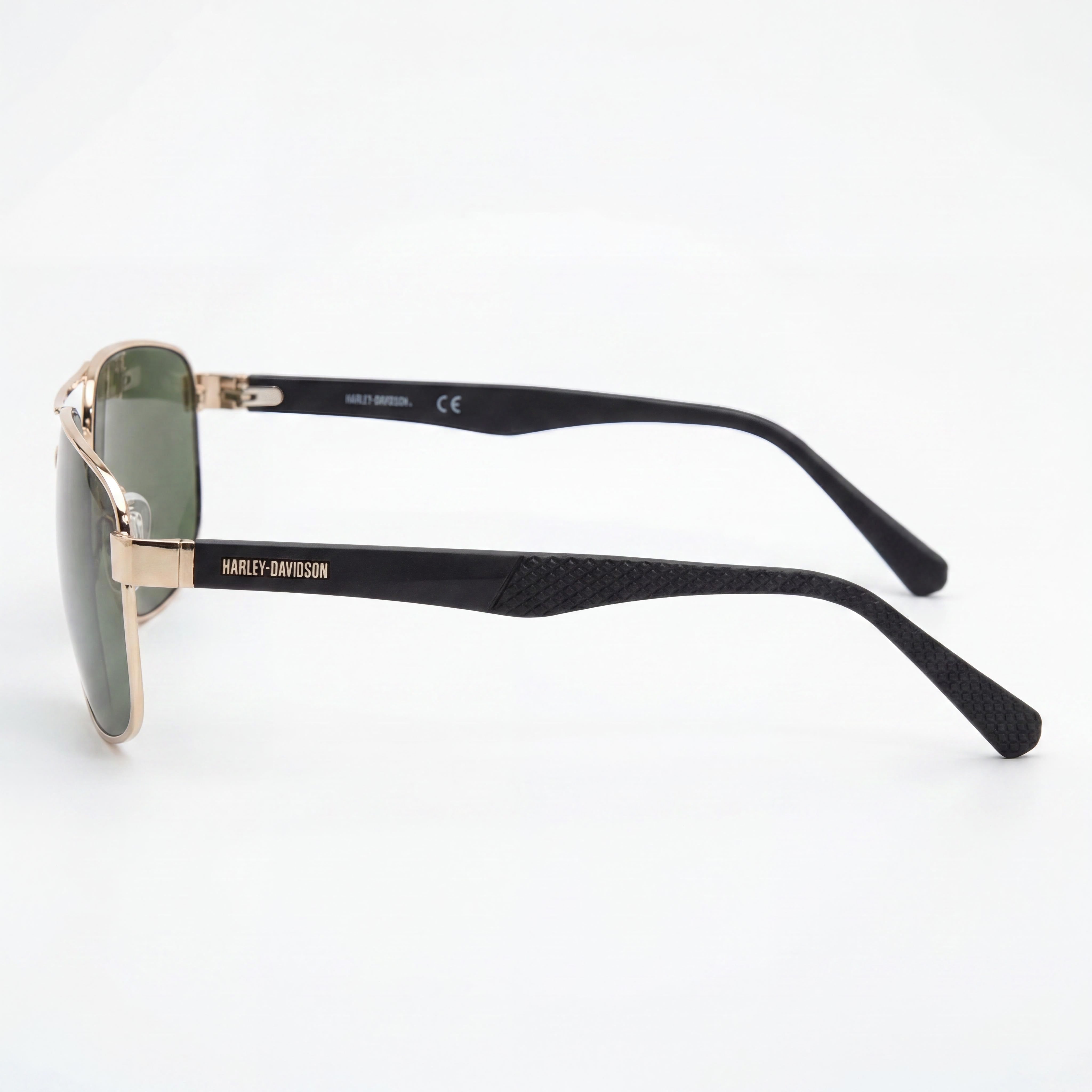 Harley-Davidson Hd0946x Unisex Rectangle Acetate Eyewear 60mm Shiny Pale Gold/Matte Black Frame, Green Lenses, Photo 3