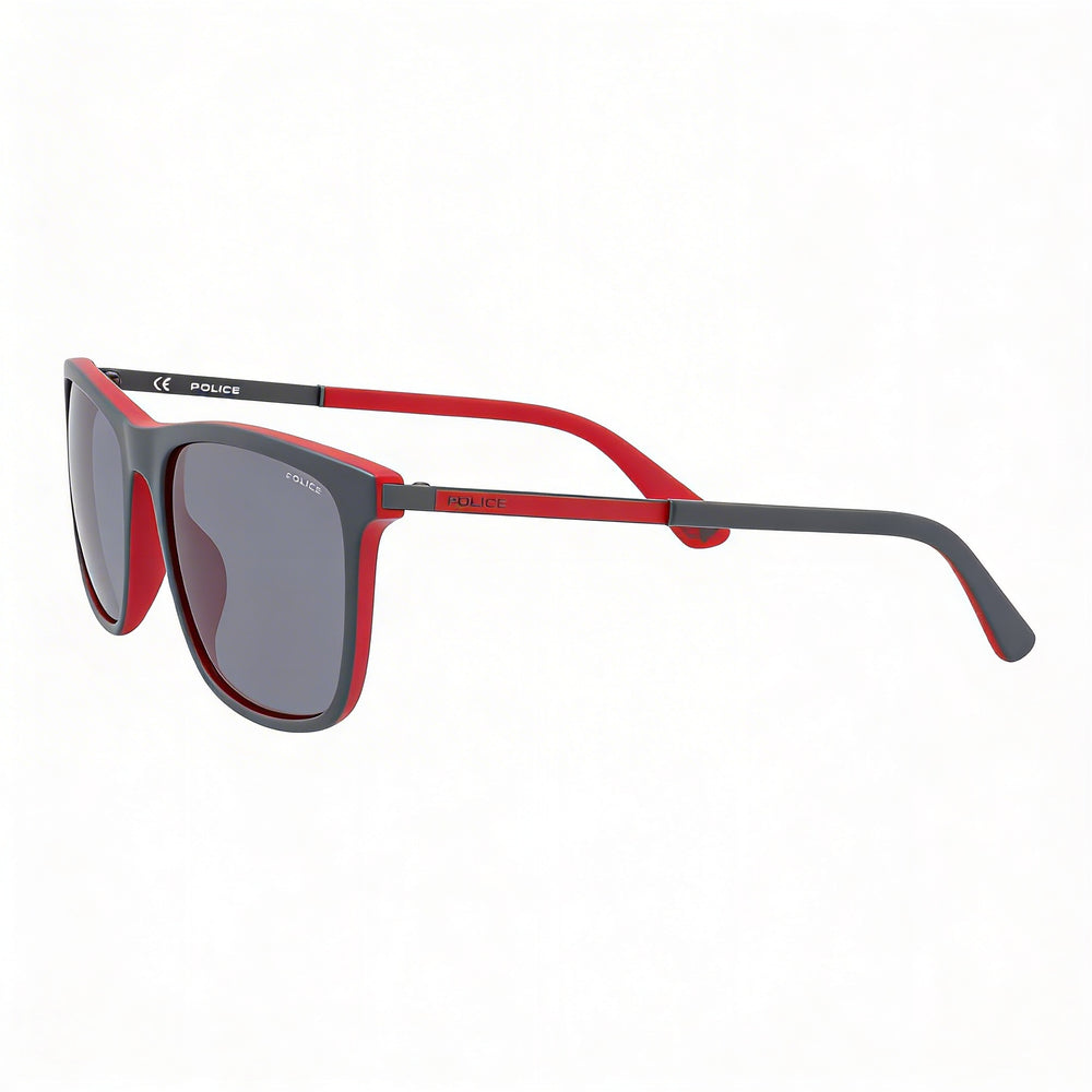 Gafas de sol unisex clásicas Police de acetato, metal, gris mate, rojo y gris, con espejo, 56 mm