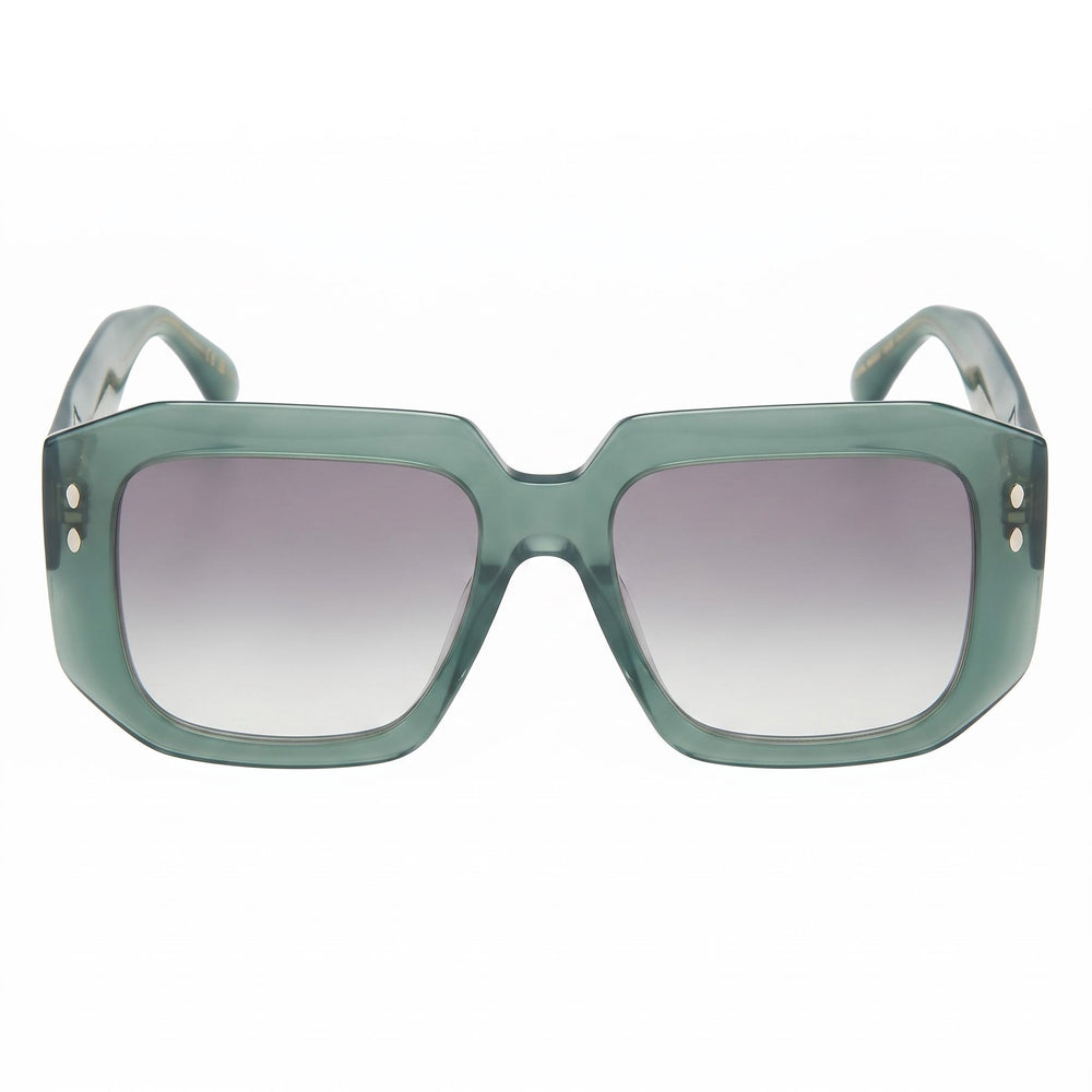 Isabel Marant Classic Women's Green Plastic Full Rim Rectangular Maxi Temple Sunglasses with Polycarbonate UV 400 Lenses 53mm