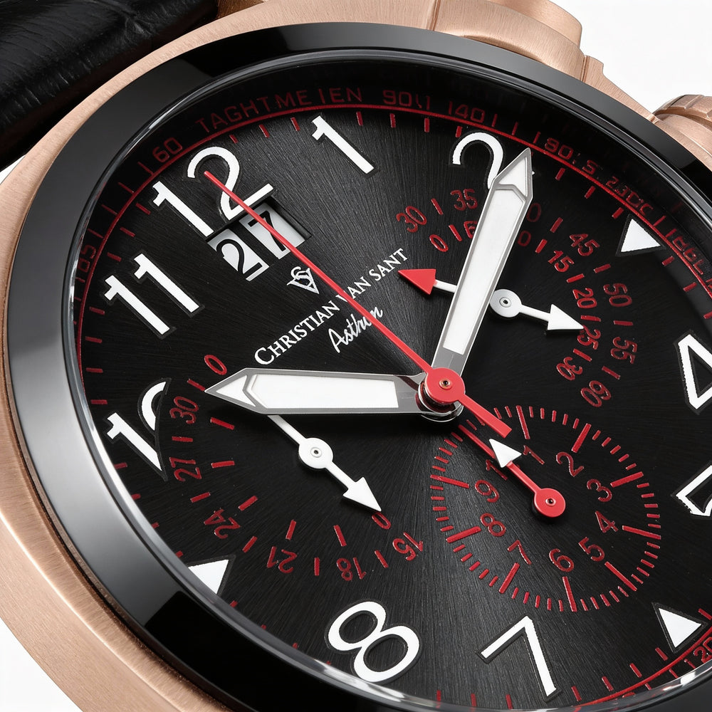 Christian Van Sant Men's Grand Python Black Dial Stainless Steel Leather Strap Swiss Quartz Chronograph Watch