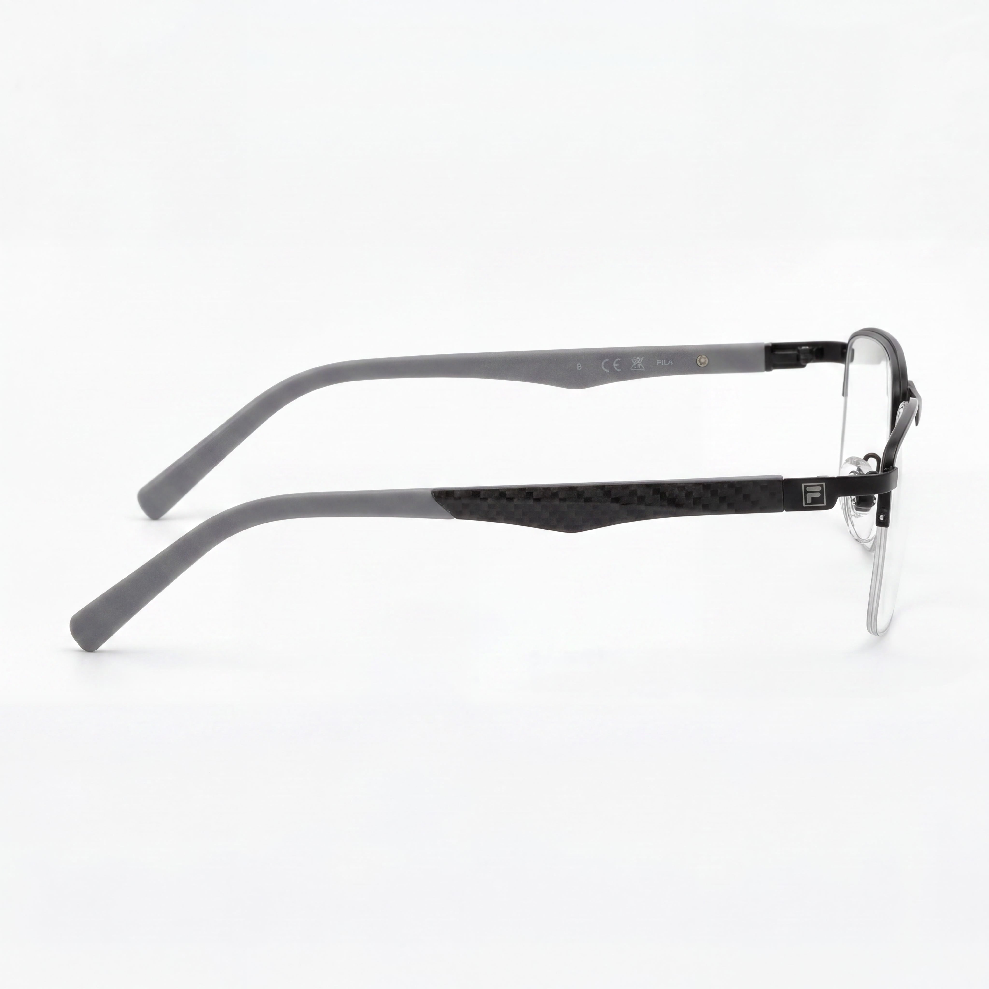Fila classical Men's Stainless Steel Eyeglasses Semi Matt Black 55-18-140 with Clear Demo Lenses, Prescription Ready, Photo 3