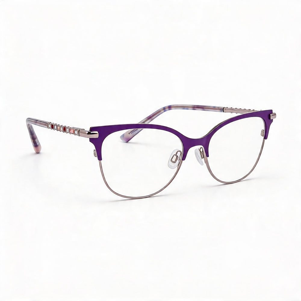 bebe Bb5224 Men's Eyeglasses, Purple Metal Frame, Clear Polycarbonate Lenses 52mm