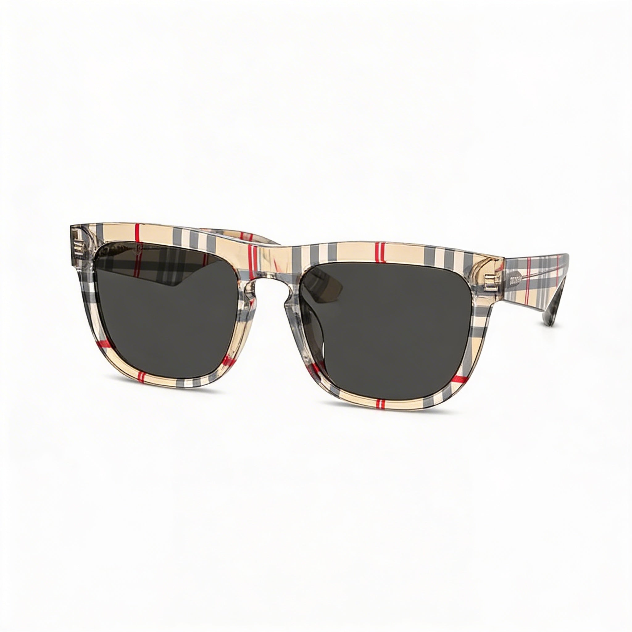 Burberry BE4431U Men's Square Acetate Sunglasses, Havana Gray Solid Frame, Dark Grey Lenses, 56mm, 100% UV Protection, Photo 3