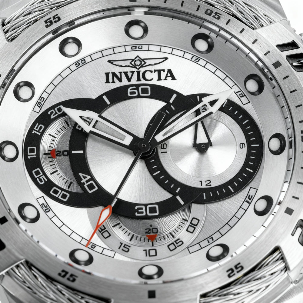 Reloj Invicta para hombre con cronógrafo GMT, esfera plateada, caja y pulsera de acero inoxidable, resistente al agua hasta 100 m, 50 mm