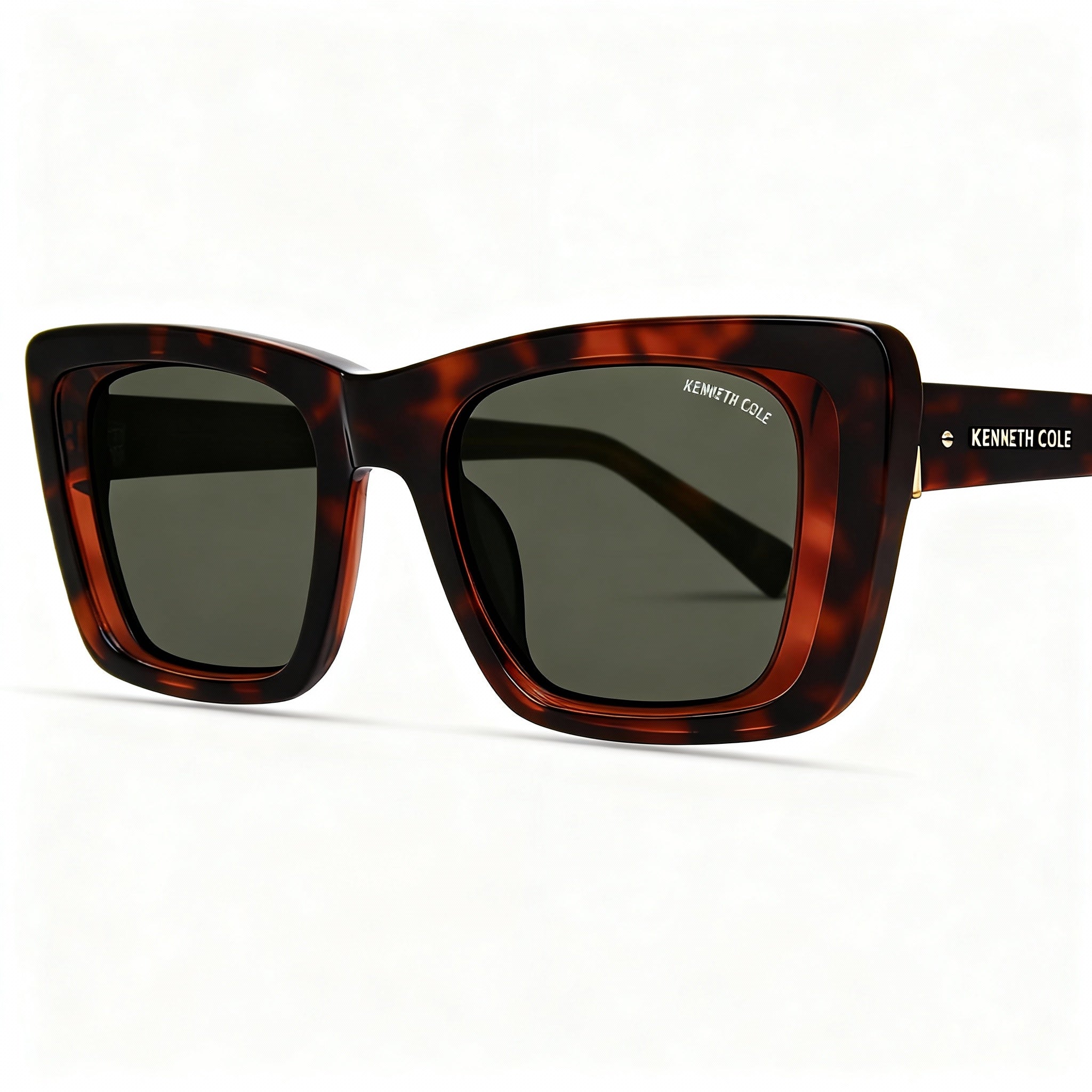 Kenneth Cole New York Kc5152n Women's Plastic Square Dark Havana Green Frame Sunglasses, Green Non-Polarized Lenses, 51-19-140, Photo 3