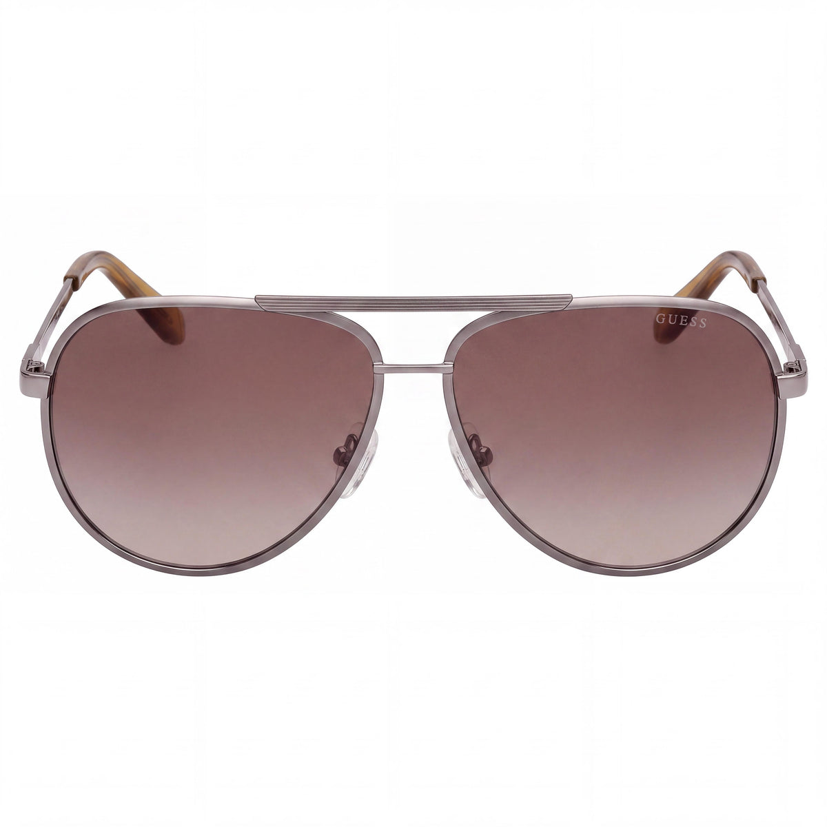 Gafas de sol de aviador metálicas a rayas GUESS para mujer, montura de metal satinado brillante, lentes marrones degradadas, 100% protección UV, 61 mm, Photo 2