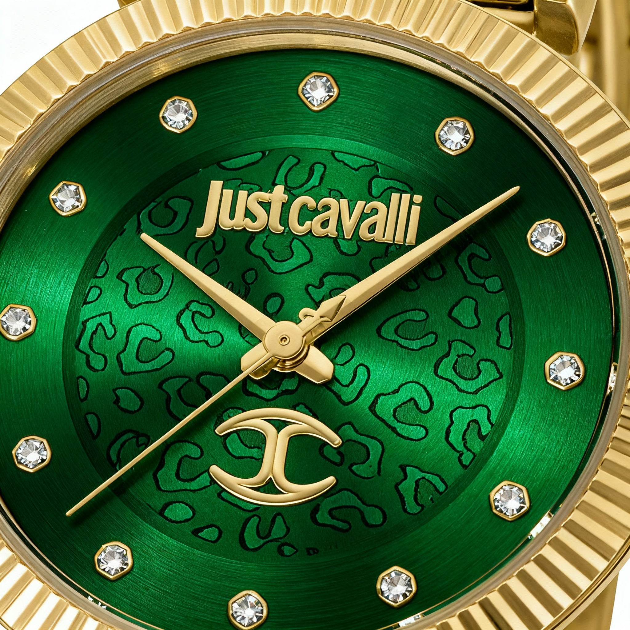 Just Cavalli Unleashed Women's Water Resistant Quartz Watch & Bracelet Set, Bottle Green & Yellow Gold, Photo 3