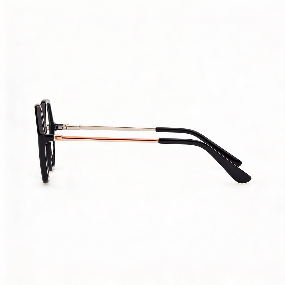 GUESS Women's Gu50149 Plastic Frame Eyeglasses in Shiny Black and Shiny Pale Gold, 54mm Lens