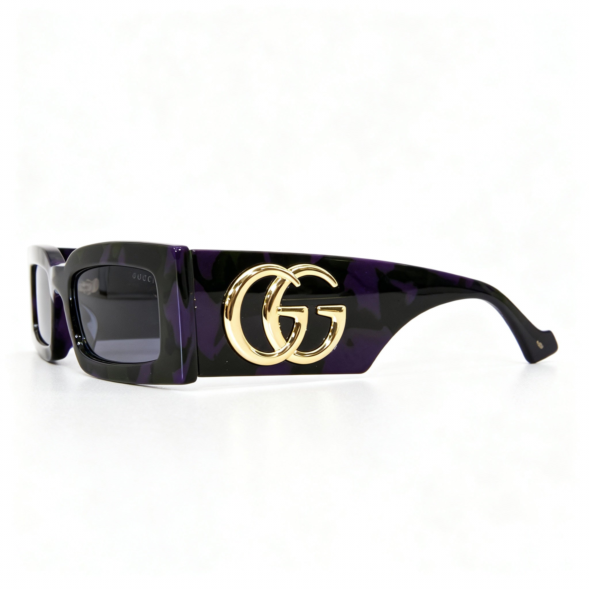 Gucci GG1425S Women's Rectangular Acetate Sunglasses, Havana Purple Green, Gray Non-Polarized Lens, 53mm, Photo 3