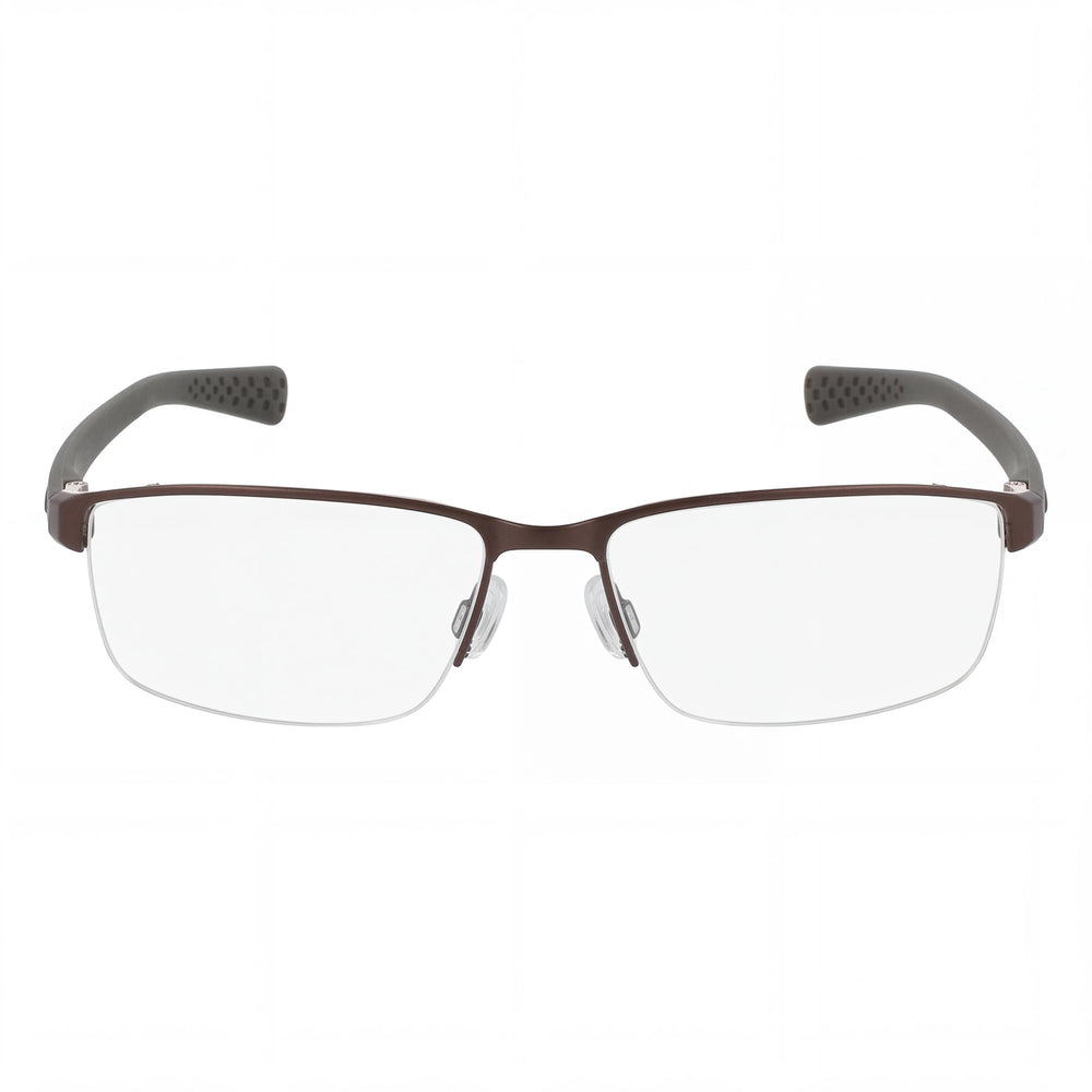 Nike Casual Men's Ophthalmic Eyeglasses, Walnut-Cargo Khaki Frame, Transparent Plastic Lenses 56-16-140
