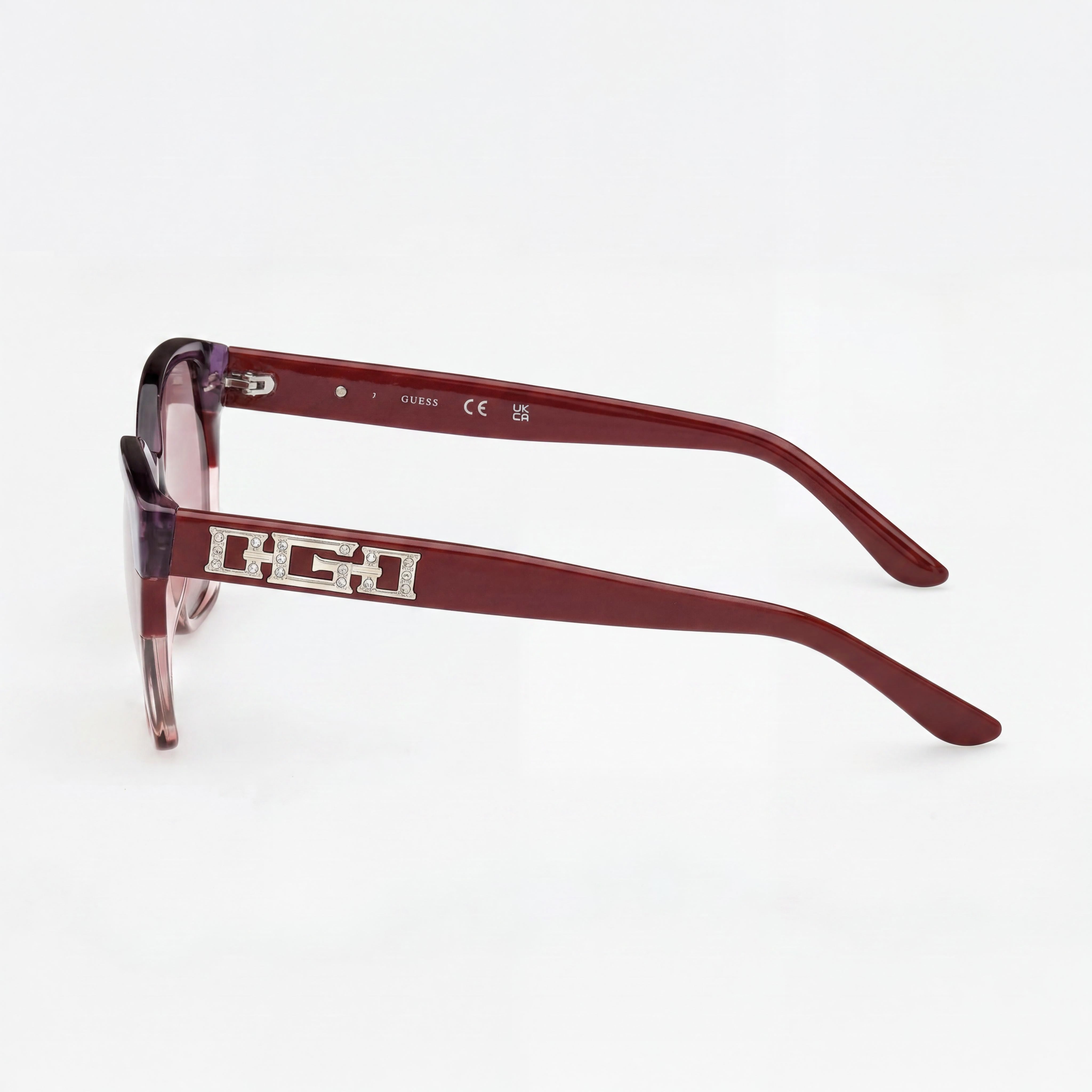 Gafas de Sol GUESS para Mujer con Protección 100% UV, Montura Compuesta Burdeos Multicolor, Lentes de Policarbonato Violeta de 55mm, Photo 3