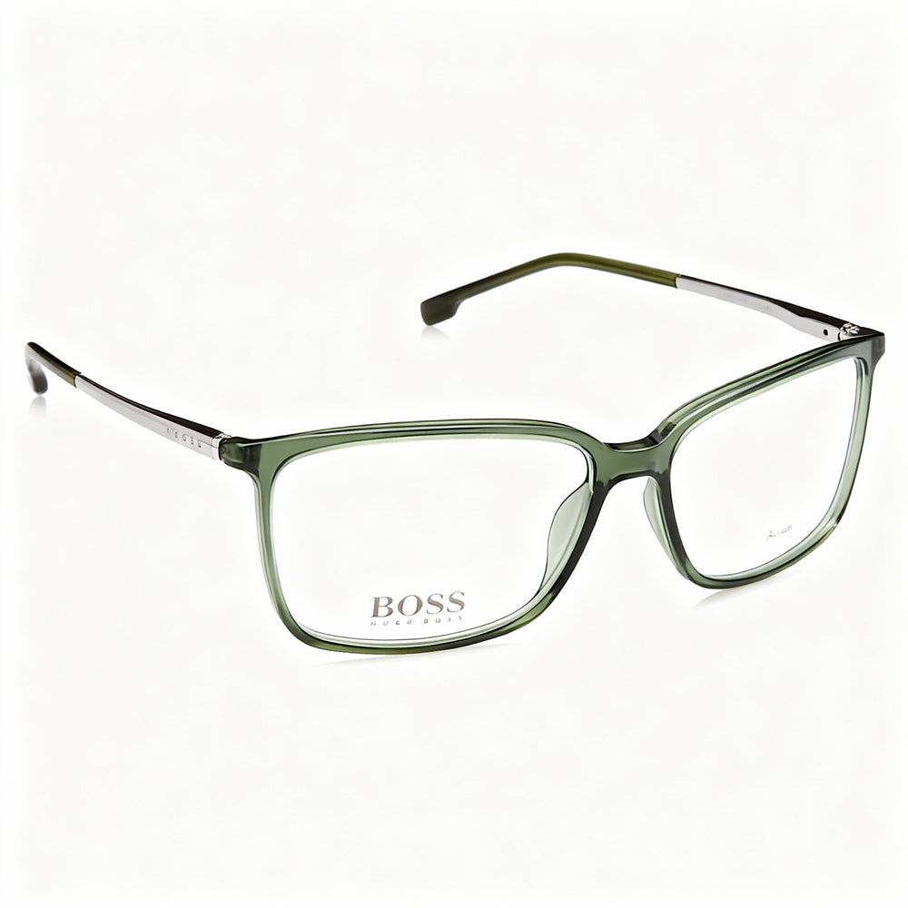 Gafas ópticas unisex BOSS 1185/It, diseñadas con marco de plástico verde y ancho de lente de 56 mm.