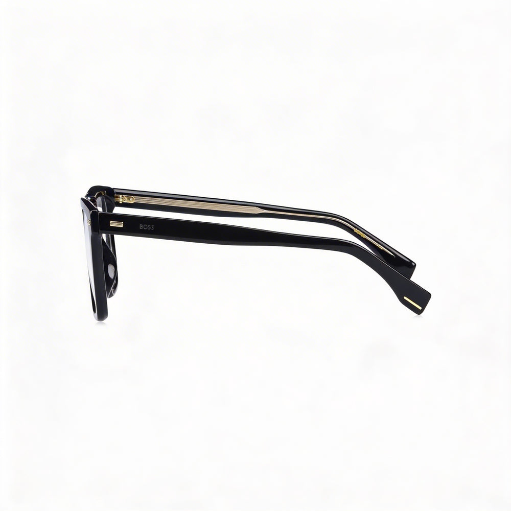 Gafas Hugo Boss Modern Style para hombre, montura de acetato negro, lentes no graduadas de policarbonato negro 52-20-145