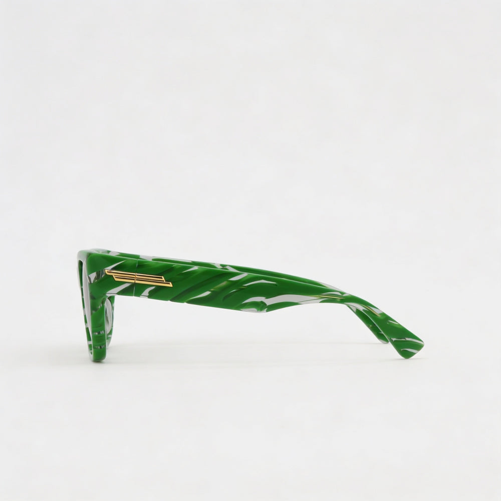 Bottega Veneta Unisex Square/Rectangle Acetate Shiny Hybrid Zebra Green Crystal UV Protection Sunglasses 55mm