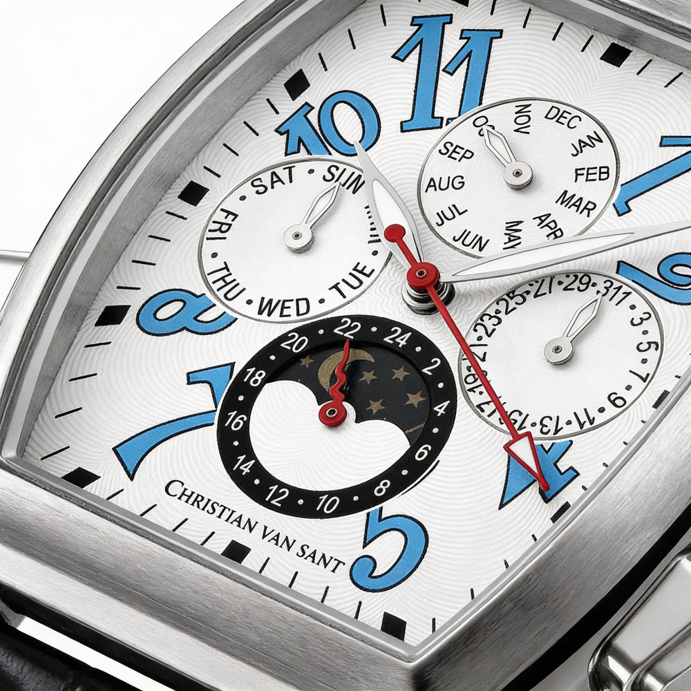 Christian Van Sant Grandeur Men's 45mm Automatic White Dial Stainless Steel Leather Watch