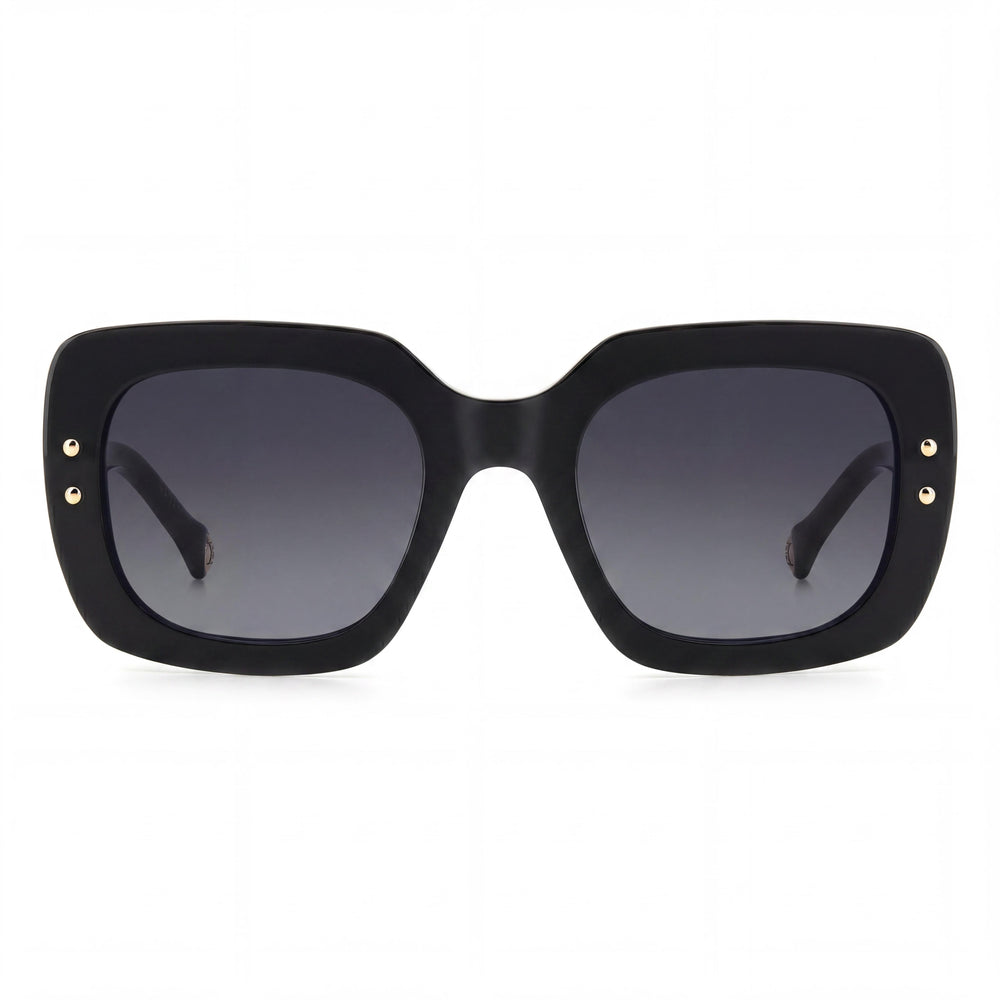 Carolina Herrera HER 0186/S Unisex Rectangular Acetate UV Non-Polarized Sunglasses Black White Dark Grey Shaded Lenses 52-22-145