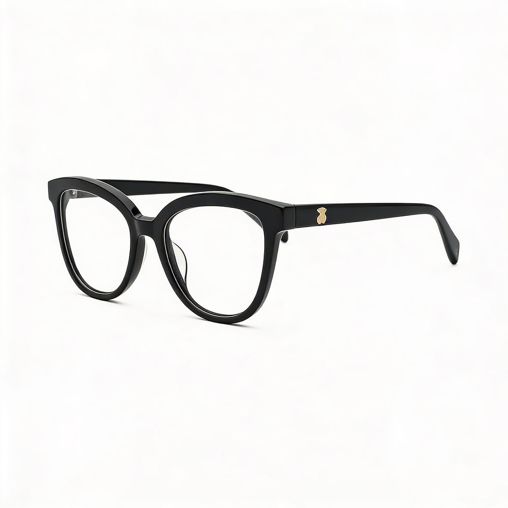 TOUS Casual Fashion Women’s Cellulose Acetate Glossy Black Eyeglasses, Prescription Ready, Transparent Demo Lenses, Size 50-17-135
