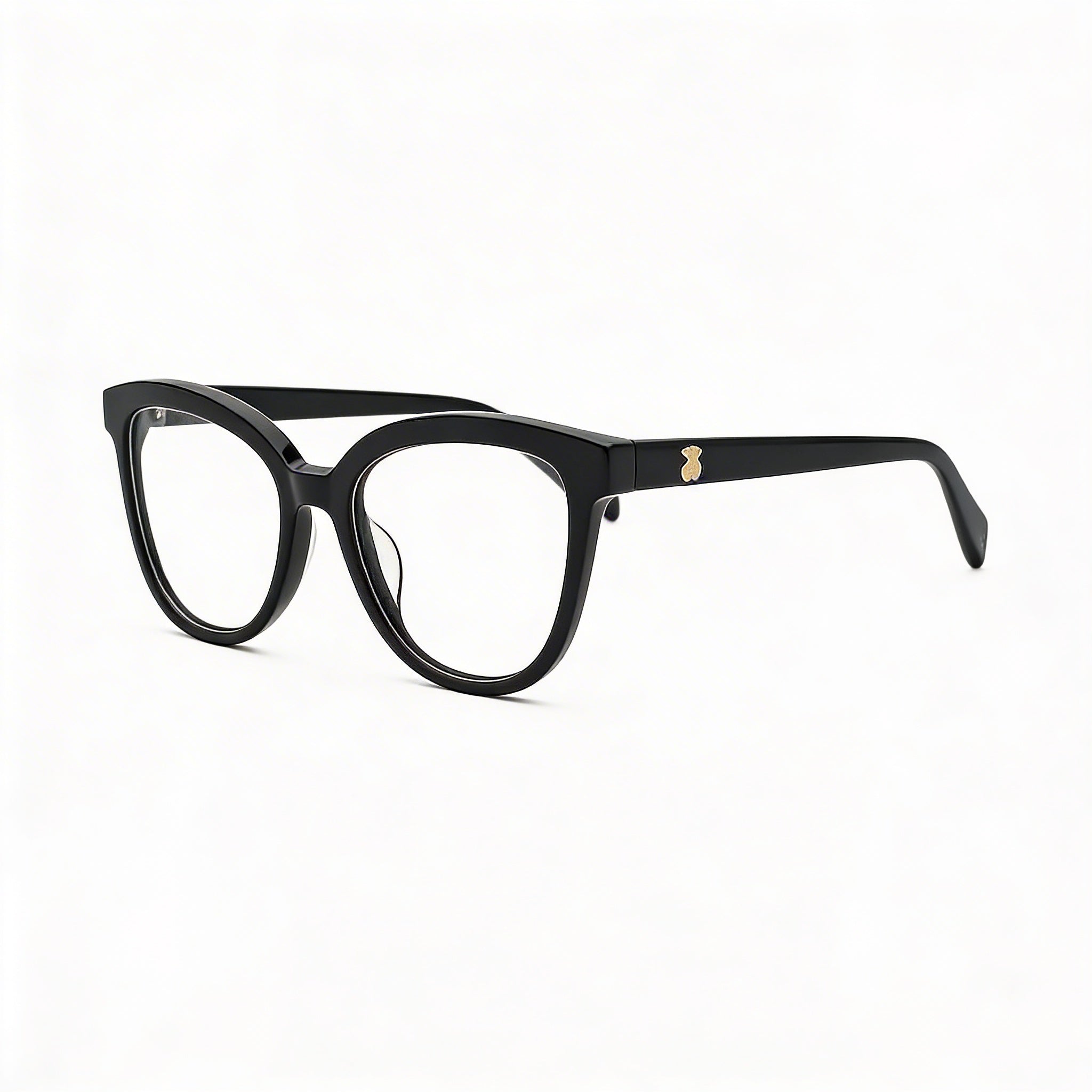 TOUS Casual Fashion Women’s Cellulose Acetate Glossy Black Eyeglasses, Prescription Ready, Transparent Demo Lenses, Size 50-17-135, Photo 1