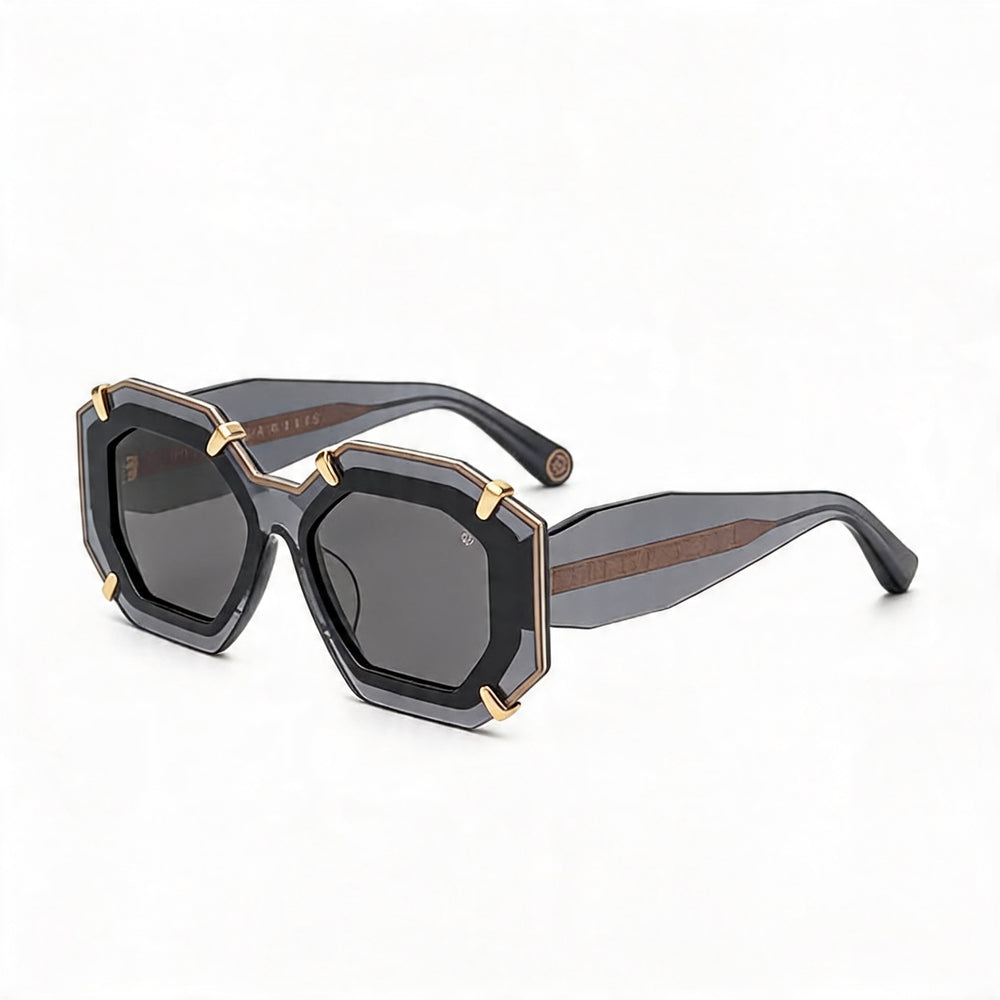 Philipp Plein Casual Men's Multicoloured Cellulose Acetate Sunglasses with Shiny Transparent Grey Lenses, UV Protection 53mm