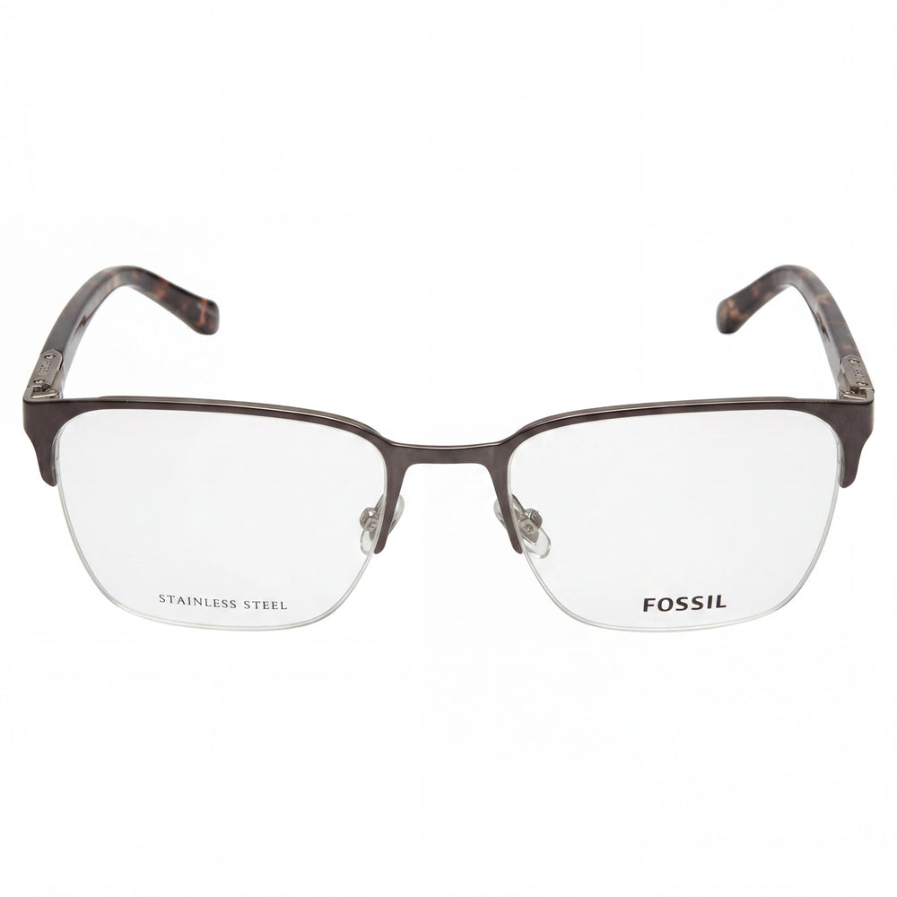 Gafas Fossil Fos 7110/G para hombre, cuadradas, de acero inoxidable, semi-sin montura, color marrón mate, con lentes transparentes de policarbonato, 54 mm
