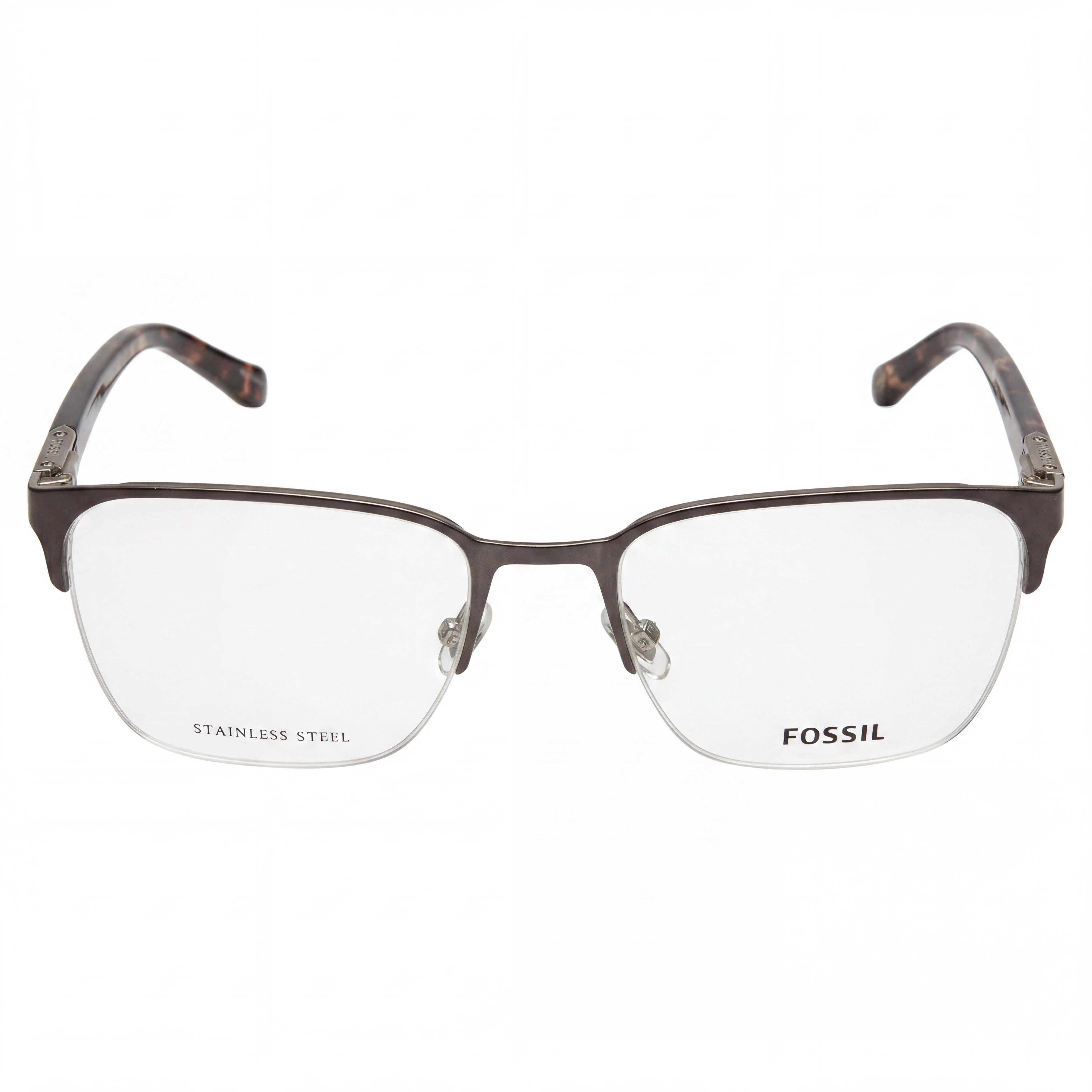 Gafas Fossil Fos 7110/G para hombre, cuadradas, de acero inoxidable, semi-sin montura, color marrón mate, con lentes transparentes de policarbonato, 54 mm, Photo 2