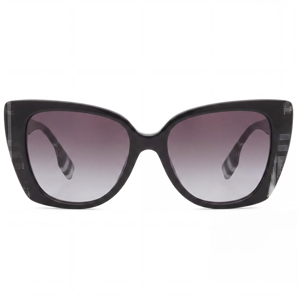Burberry Meryl BE4393 Unisex Butterfly Sunglasses Black Check White Plastic Grey Gradient UV Protected 54mm