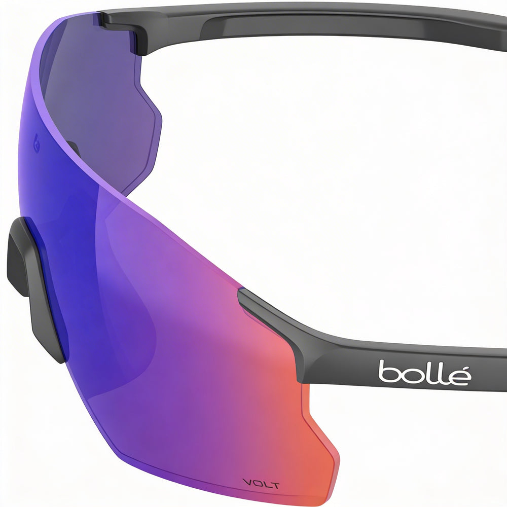 BOLLE SINGLASSES Unisex High Contrast Polycarbonate Sunglasses, Volt Ultraviolet Mirror Lens, Matte Titanium Grey Frame, 52mm