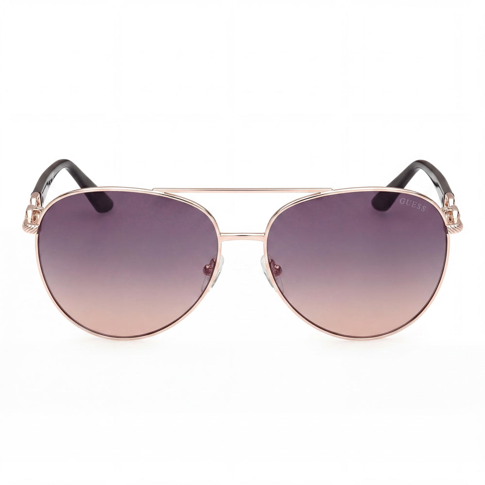 GUESS Women's Aviator Metal Sunglasses, Rose Gold Frame, Gradient Smoke Lens, UV Protection, 61mm