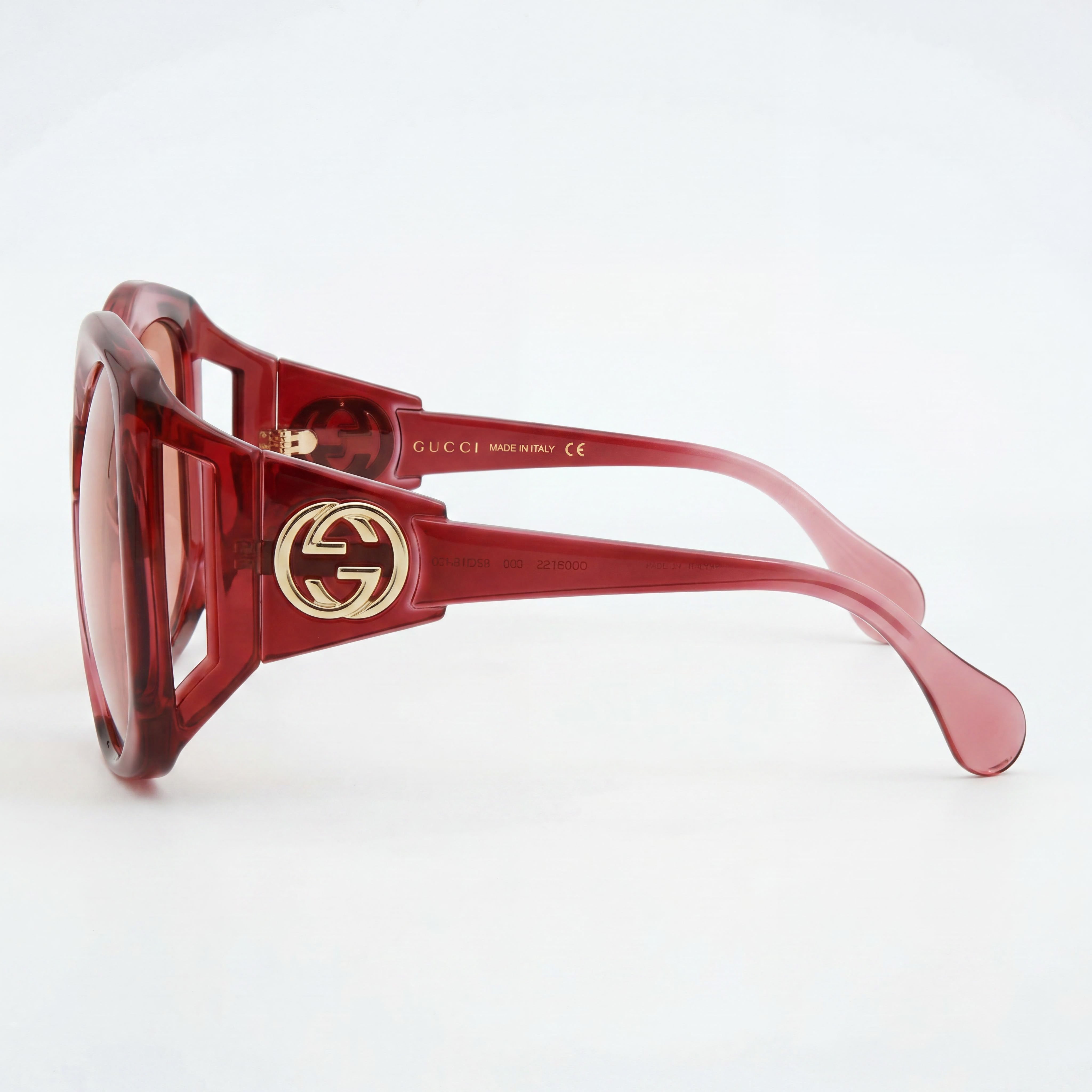 Gucci GG0875S 003 Women's Square/Rectangle UV Protection Sunglasses, Transparent Burgundy/Orange, 62mm, Photo 3