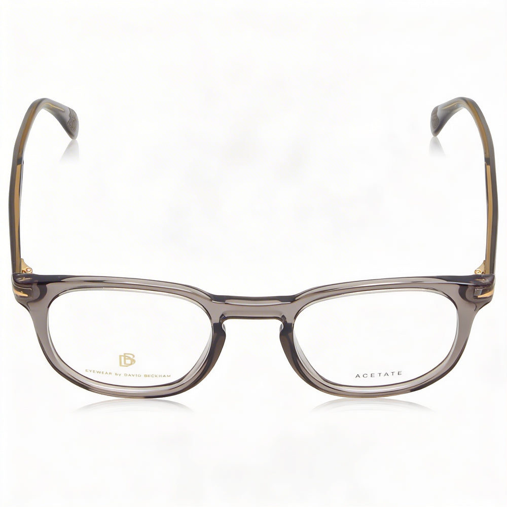 Monturas ópticas de plástico David Beckham Db 1072 para hombre en gris, con un ancho de lente de 50 mm, un ancho de puente de 22 mm y una longitud de patilla de 145 mm.