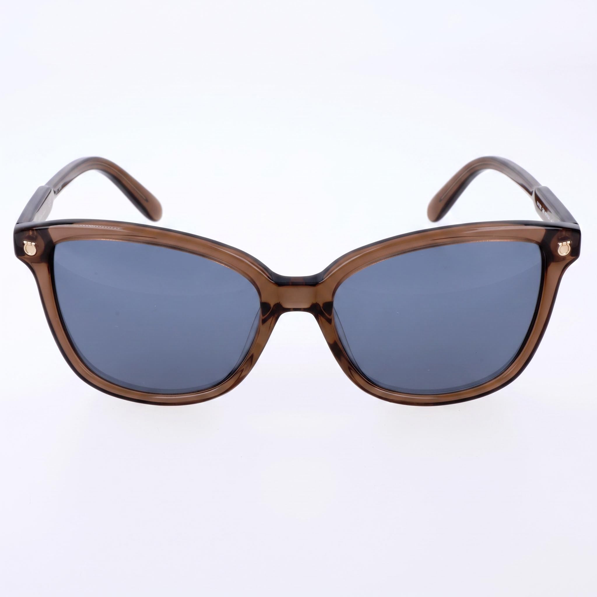 Gafas de sol Salvatore Ferragamo contemporáneas para mujer, armazón de plástico marrón, lente azul con protección UV de 56 mm, Photo 2