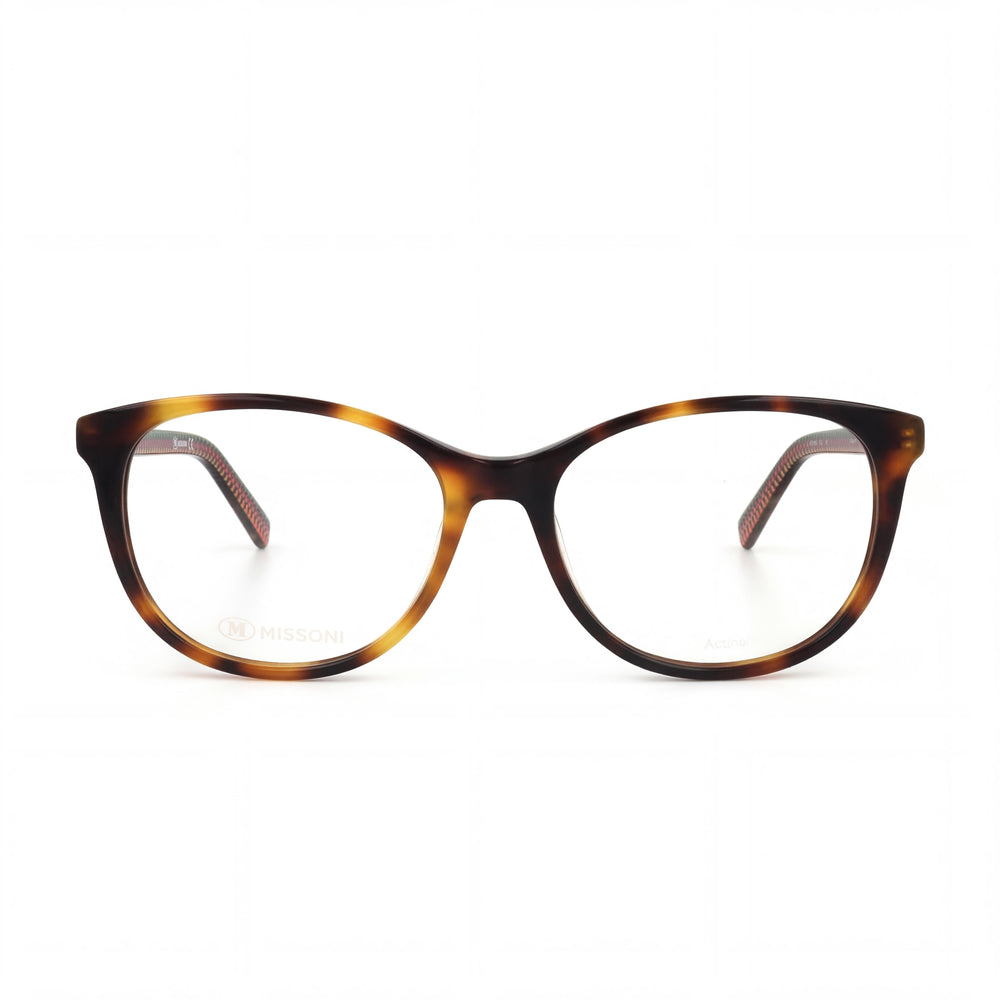 M Missoni Eyewear for Women: Rounded Full-Rim Optical Glasses with Havana Acetate Frame and Polycarbonate Lenses, 52mm