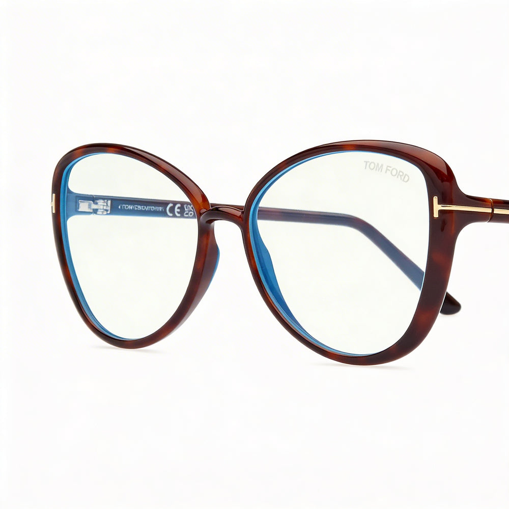 Tom Ford Women's FT5907-B Butterfly Havana Full-Rim Plastic Blue Light Block Eyeglasses 55mm Lens Width