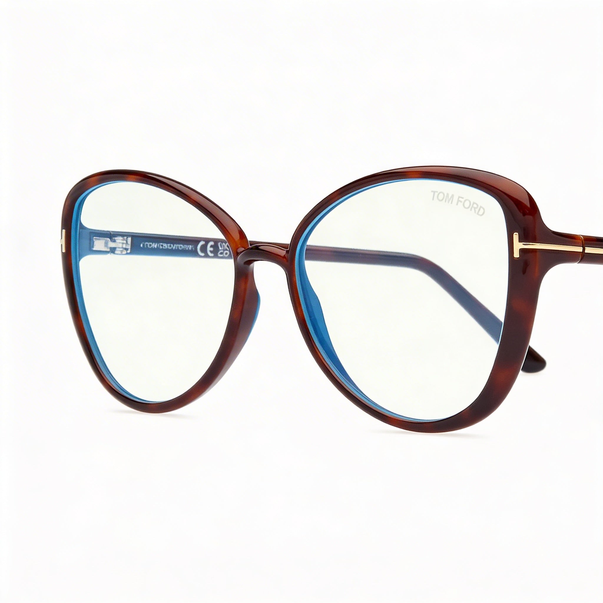 Tom Ford Women's FT5907-B Butterfly Havana Full-Rim Plastic Blue Light Block Eyeglasses 55mm Lens Width, Photo 3