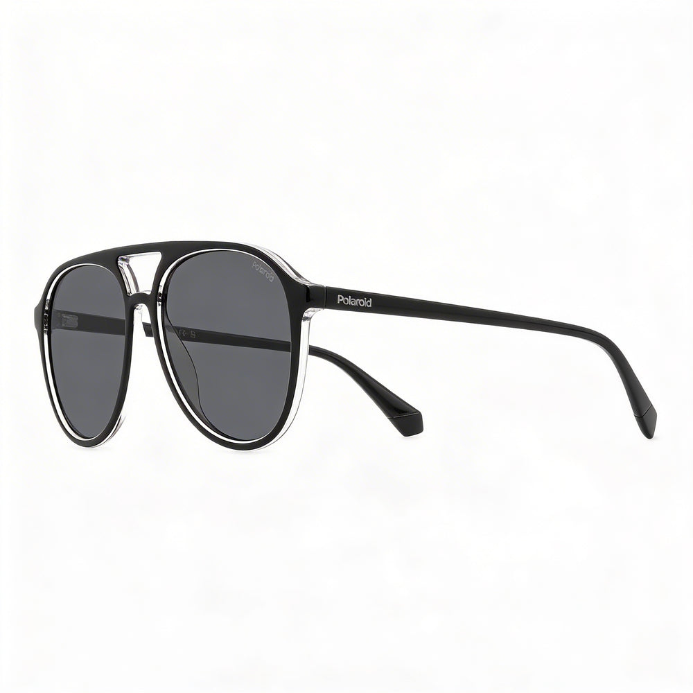 Gafas de sol Polaroid PLD 4162/S unisex, montura de policarbonato negra, lentes grises polarizadas con protección UV, 56 mm