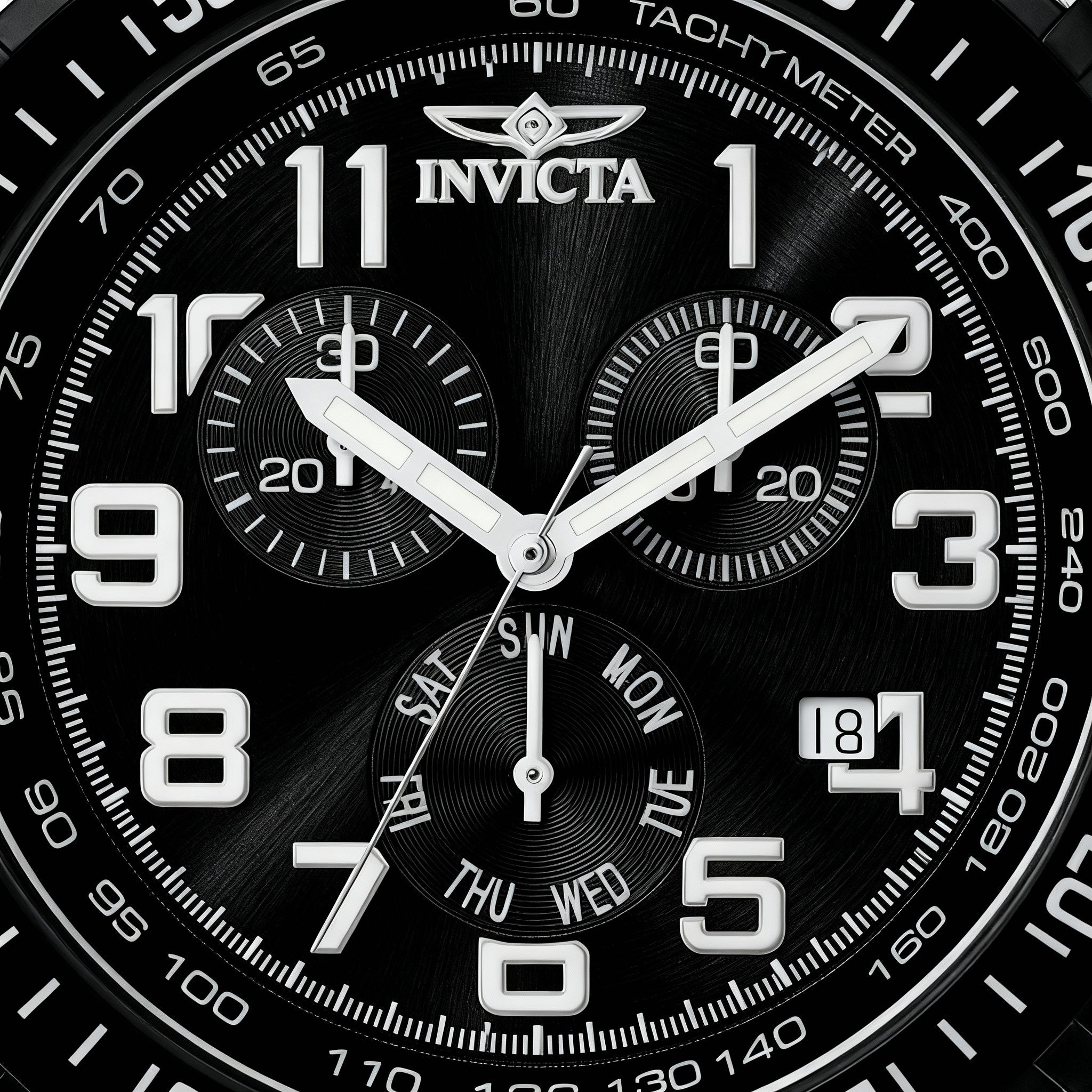 Invicta Chronograph Watch Men's Stainless Steel Flame-Fusion Crystal Silver Black 100M Water Resistant 45MM, Photo 3