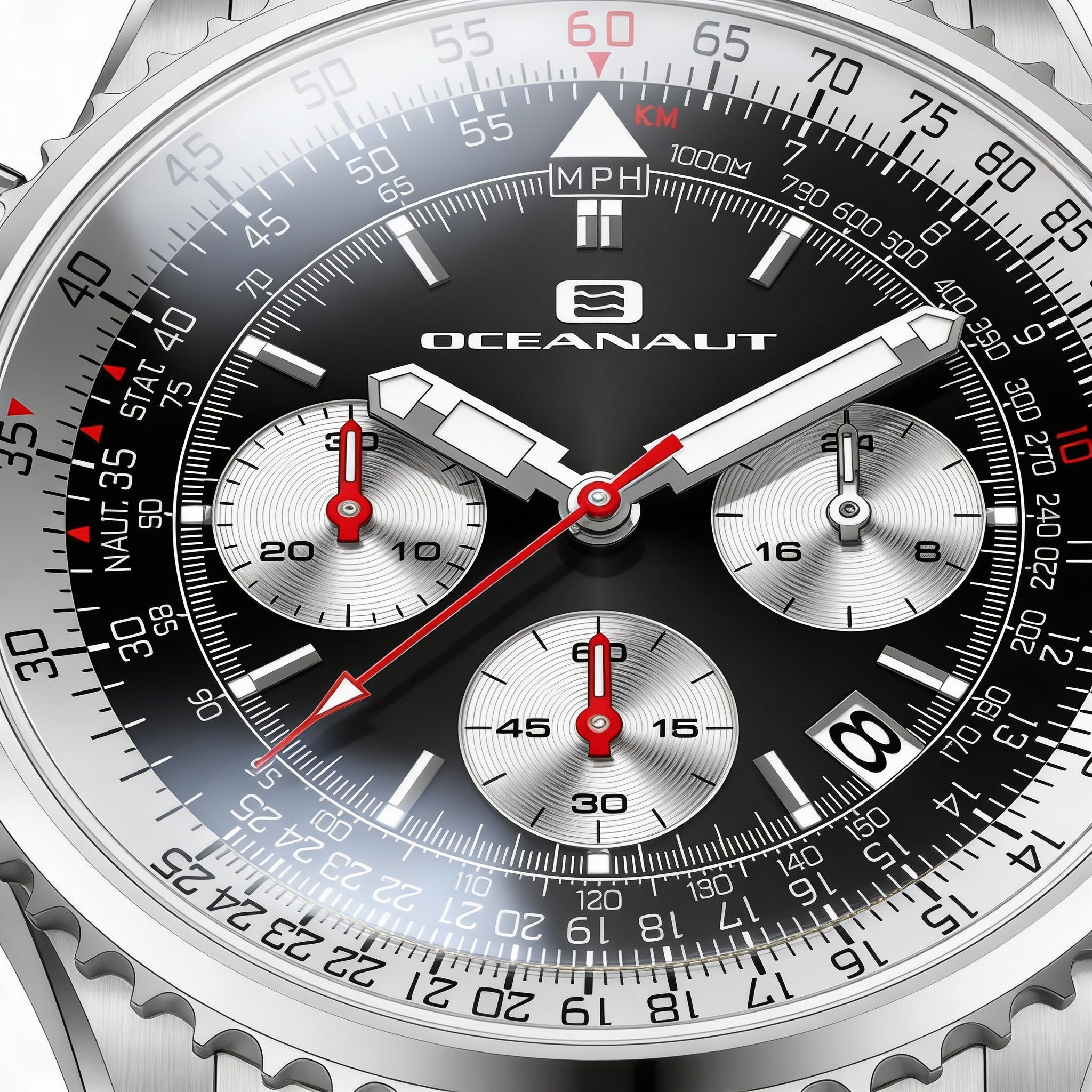 Reloj Oceanaut para hombre, con esfera negra, caja y pulsera de acero inoxidable, cronógrafo, resistente al agua hasta 100 m., Photo 2