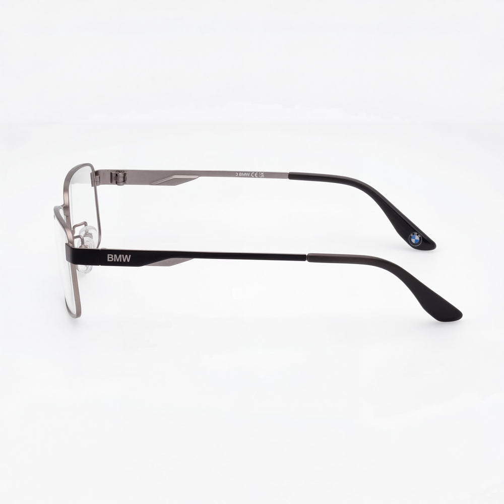 Gafas BMW rectangulares para mujer con montura metálica en rutenio claro mate y lentes de material compuesto de 150-17-35 mm