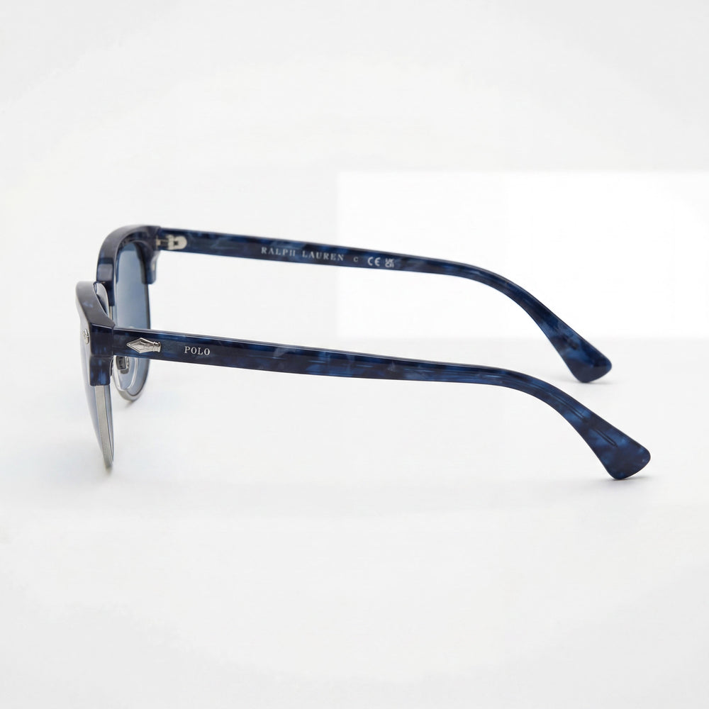 POLO RALPH LAUREN Ph4217 Men's Round Plastic Sunglasses Shiny Blue Havana Dark Blue Lenses UV Protected Non-Polarized 53mm