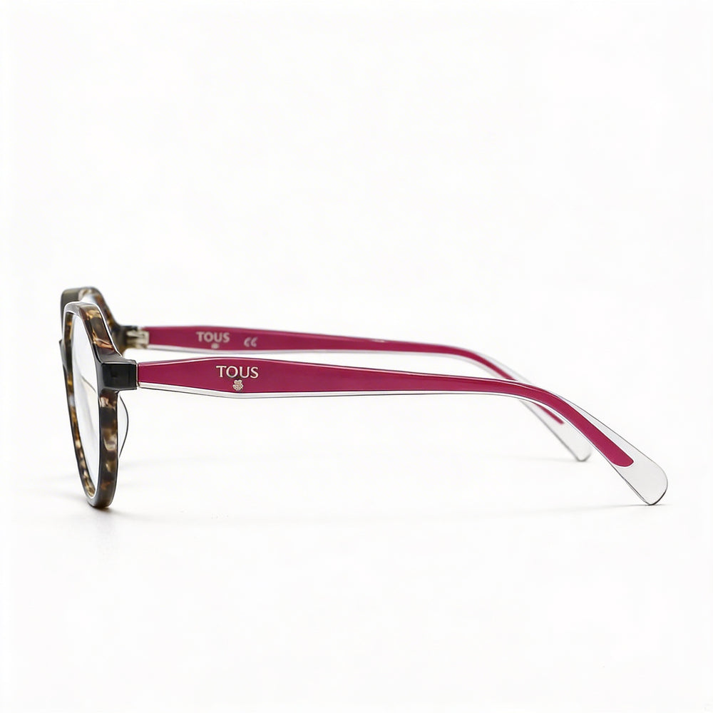 Tous Geometric Women's Cellulose Acetate Eyeglasses Brown Red Havana 51mm - Prescription Ready Clear Demo Lenses