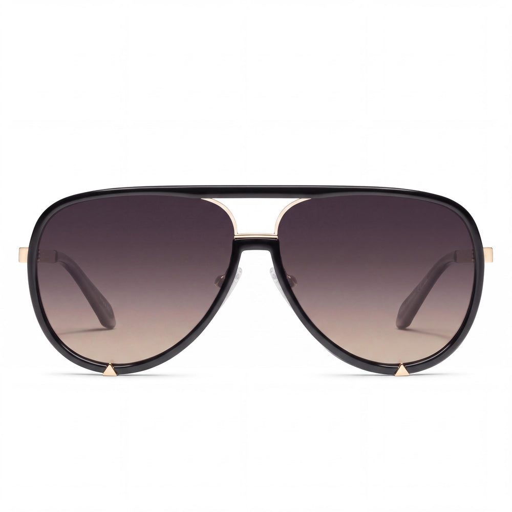 QUAY AUSTRALIA High Profile Women's Black Gold Smoke Taupe Combination Frame Polarized UV Protected Sunglasses 60mm