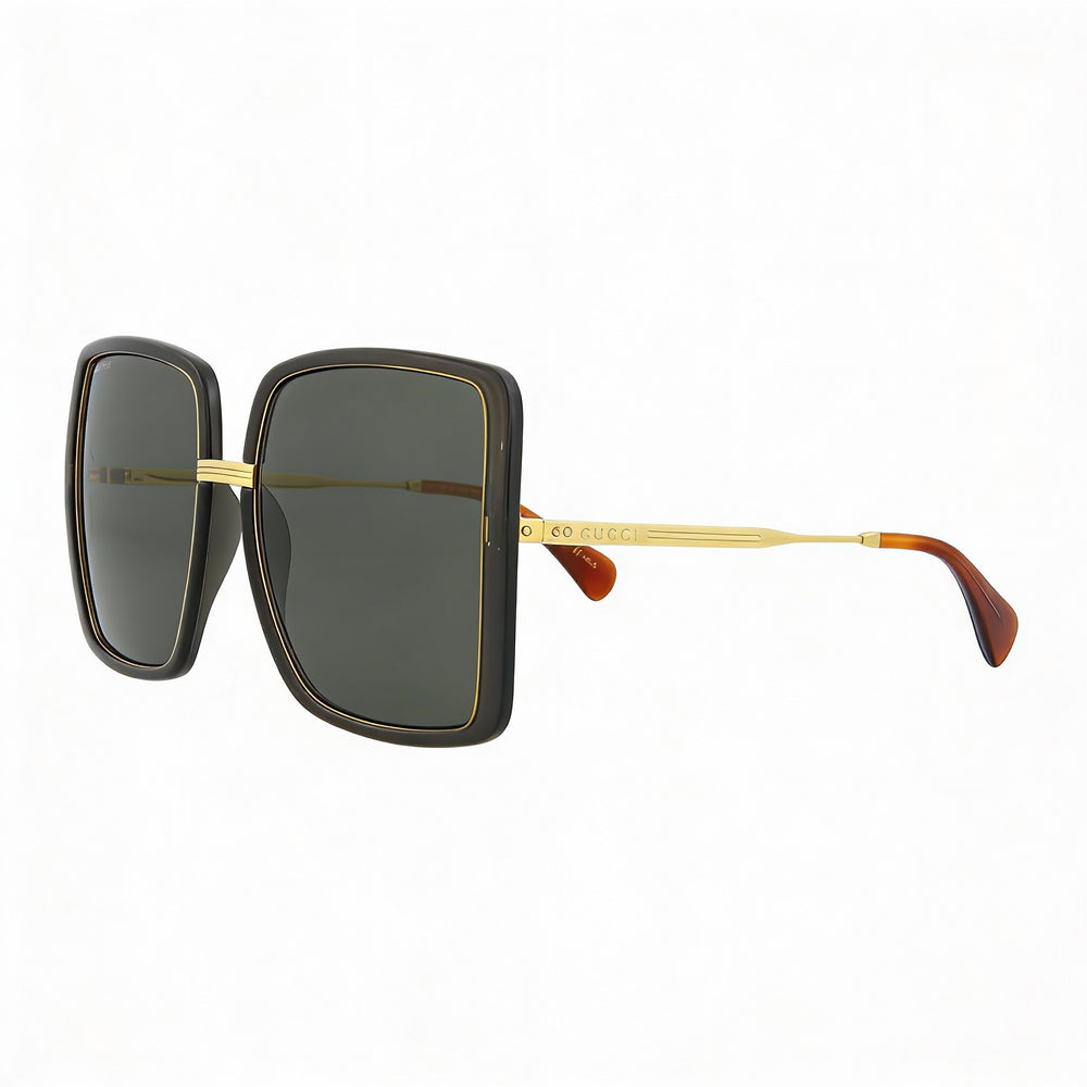 Gucci Gg0903s-001 Women's Transparent Grey Plastic Square Sunglasses, Grey-Gold-Grey Lenses, UV Protection, Non-Polarized 60mm